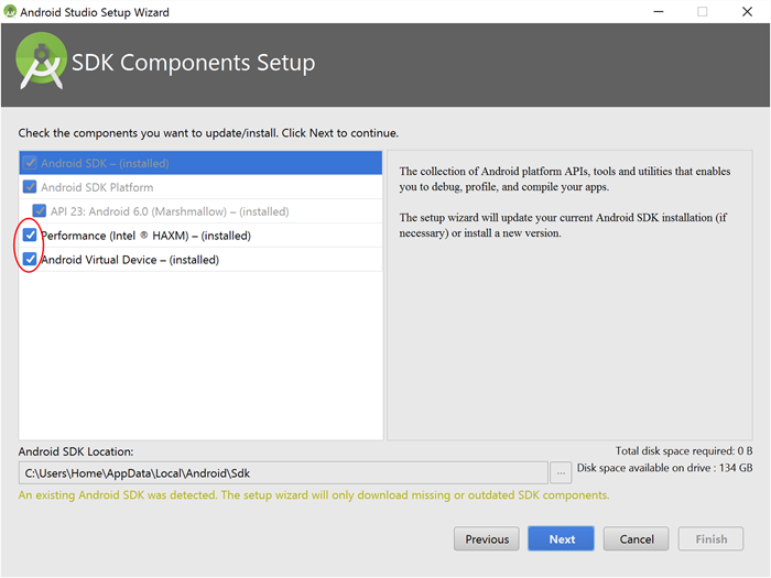 Android Studio Setup - SDK Components Setup